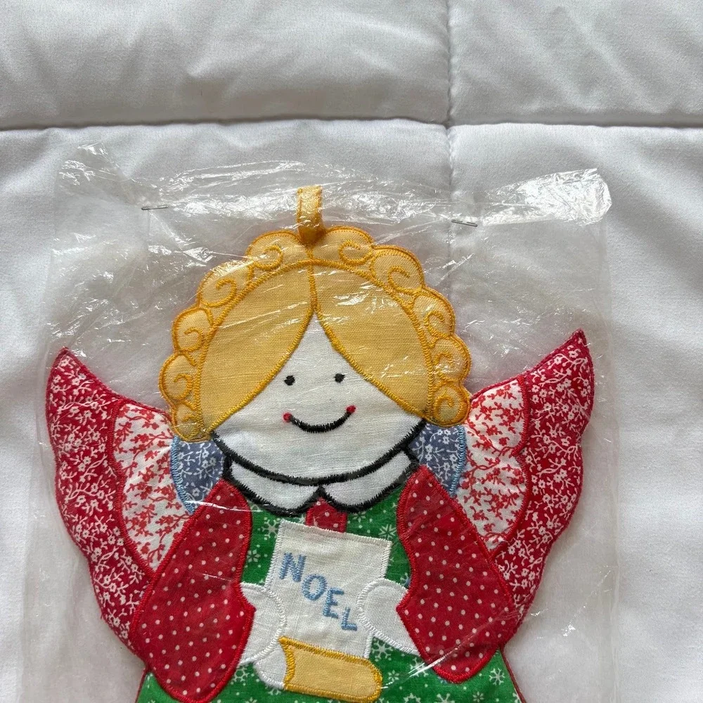 NEW Vintage Christmas Angel Pot Holder Noel Quilted Holiday Kitchen Decor Red